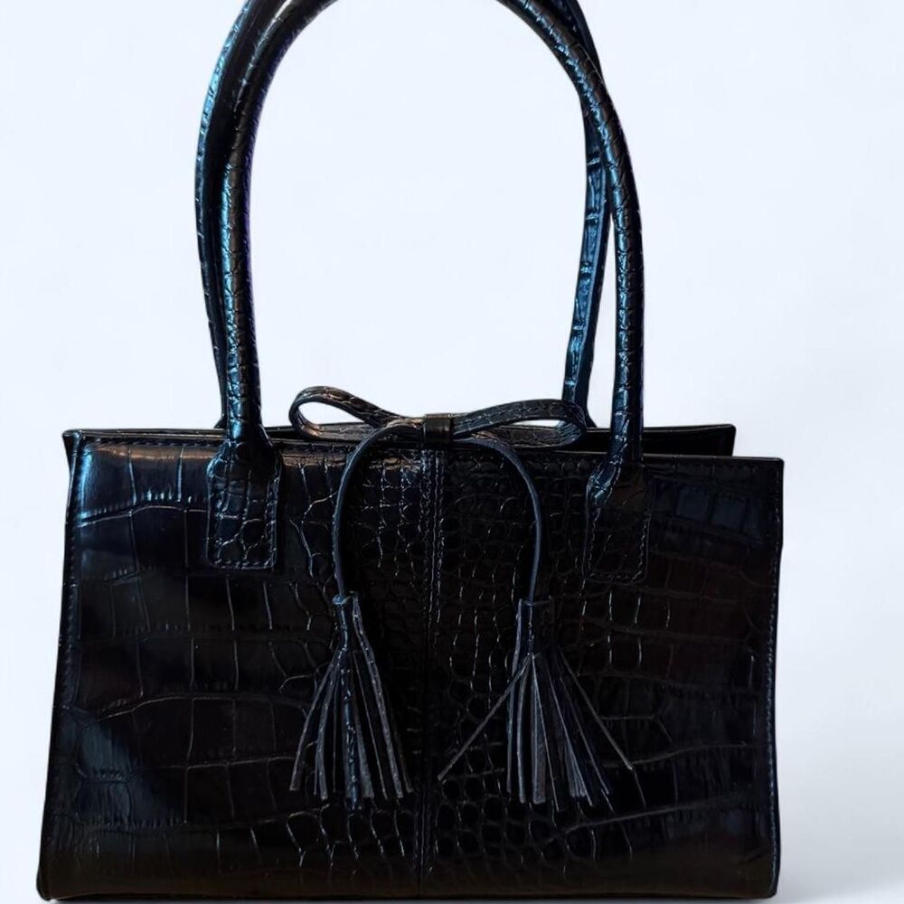 Liz Claiborne Black Croc Textured Handbag